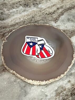 10/$5 - Puerto Rico PR Boxing Gloves Sticker — Red, White & Blue Design